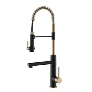 kraus kpf-1603bgmb artec pro 2-function commercial style pre-rinse kitchen faucet with pull-down spring spout and pot filler, brushed gold/matte black