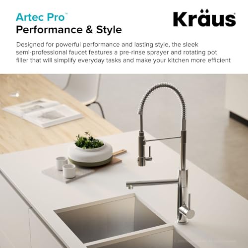 Kraus KPF-1603BGMB Artec Pro 2-Function Commercial Style Pre-Rinse Kitchen Faucet with Pull-Down Spring Spout and Pot Filler, Brushed Gold/Matte Black