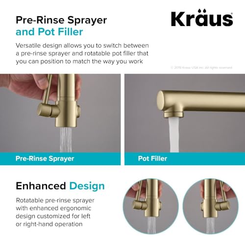 Kraus KPF-1603BGMB Artec Pro 2-Function Commercial Style Pre-Rinse Kitchen Faucet with Pull-Down Spring Spout and Pot Filler, Brushed Gold/Matte Black