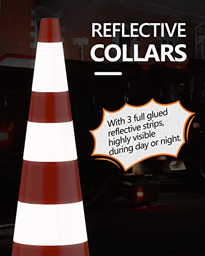 BATTIFE 36" Inch Traffic Safety Cones | 6Pack PVC Cone with Reflective Collars | Weighted Orange Construction Cones for Building Road Driveway Parking Use