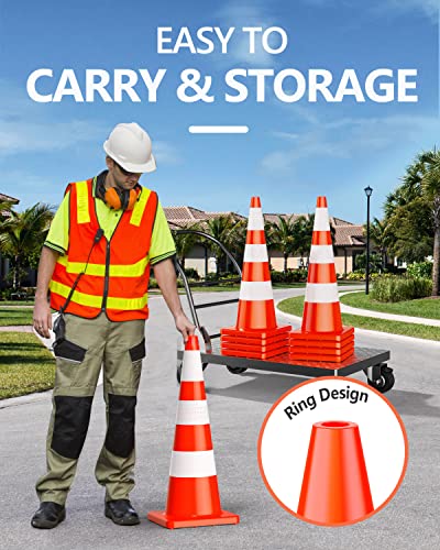 BATTIFE 36" Inch Traffic Safety Cones | 6Pack PVC Cone with Reflective Collars | Weighted Orange Construction Cones for Building Road Driveway Parking Use