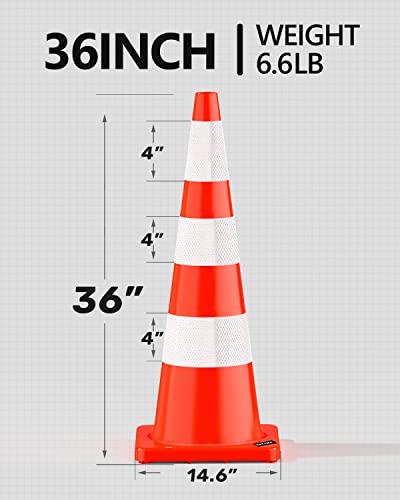 BATTIFE 36" Inch Traffic Safety Cones | 6Pack PVC Cone with Reflective Collars | Weighted Orange Construction Cones for Building Road Driveway Parking Use