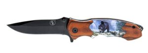 se spring assisted drop point folding knife with bear design - kfd20018-4