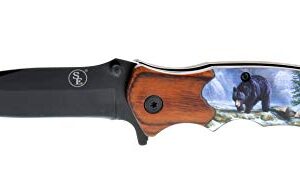 SE Spring Assisted Drop Point Folding Knife with Bear Design - KFD20018-4