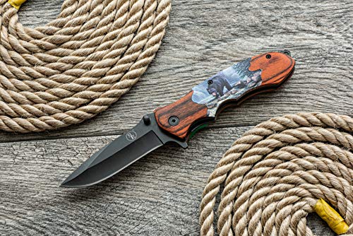 SE Spring Assisted Drop Point Folding Knife with Bear Design - KFD20018-4