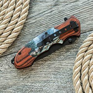 SE Spring Assisted Drop Point Folding Knife with Bear Design - KFD20018-4