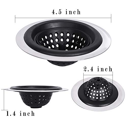 Stainless Silicone Kitchen Sink Strainer,Drain Protector,Prevent Clogging,Large Wide Rim 4.5 inch Diameter,Tools Home Improvement,Pack of 2 (Black)