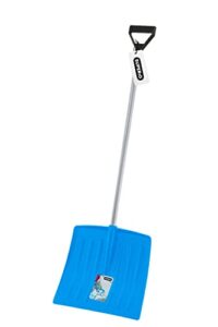 superio kids snow shovel for driveway, plastic heavy duty shovel for snow removal with d grip wooden handle small kids shovel sturdy, 35“ height, durable plastic 12" wide blade, snow fun (3) (1, blue)