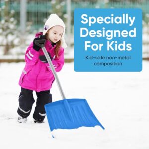 Superio Kids Snow Shovel for Driveway, Plastic Heavy Duty Shovel for Snow Removal with D Grip Wooden Handle Small Kids Shovel Sturdy, 35“ Height, Durable Plastic 12" Wide Blade, Snow Fun (3) (1, Blue)