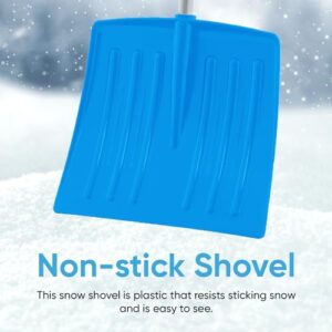 Superio Kids Snow Shovel for Driveway, Plastic Heavy Duty Shovel for Snow Removal with D Grip Wooden Handle Small Kids Shovel Sturdy, 35“ Height, Durable Plastic 12" Wide Blade, Snow Fun (3) (1, Blue)