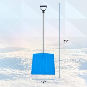 Superio Kids Snow Shovel for Driveway, Plastic Heavy Duty Shovel for Snow Removal with D Grip Wooden Handle Small Kids Shovel Sturdy, 35“ Height, Durable Plastic 12" Wide Blade, Snow Fun (3) (1, Blue)