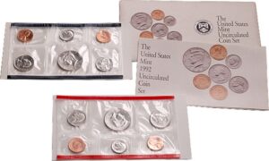 1992 p, d u.s. mint - 10 coin uncirculated set with coa uncirculated