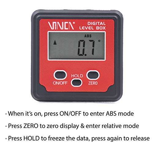 VINCA DLBA-01 Digital Level Box Protractor Angle Finder Gauge Inclinometer with ABS Hold Function Backlight and Magnetic Base