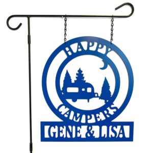 PK Décor Custom Happy Camper Decor, Personalized Camper Sign Gift for Campers, Campsite Garden Flag for Travel Trailer, RV, Motorhome, Pop Up, Welcome to Our Campsite Sign