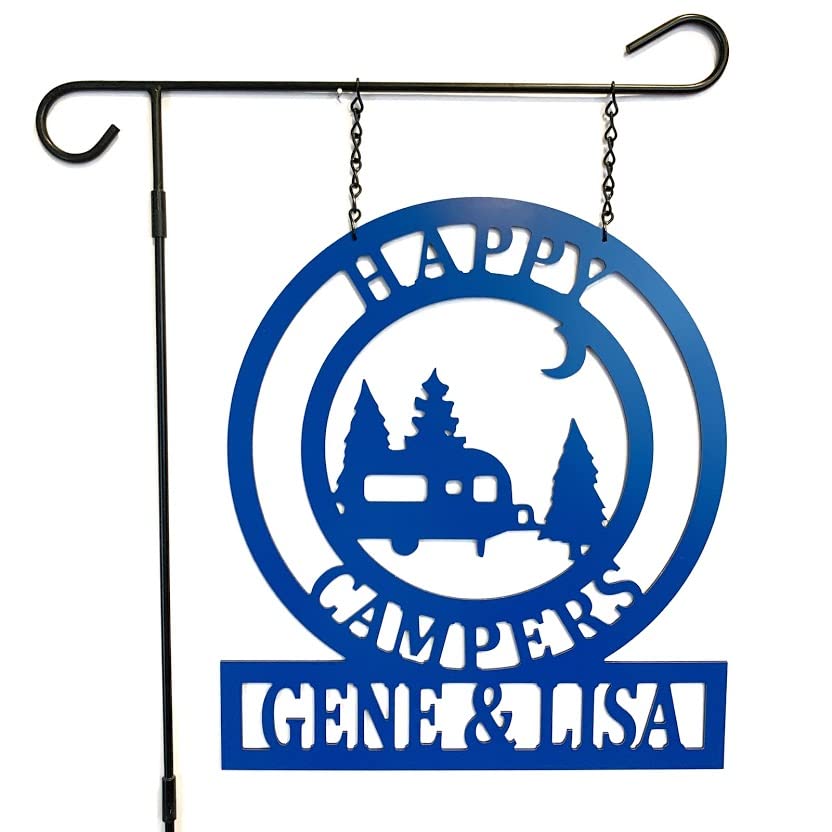 PK Décor Custom Happy Camper Decor, Personalized Camper Sign Gift for Campers, Campsite Garden Flag for Travel Trailer, RV, Motorhome, Pop Up, Welcome to Our Campsite Sign