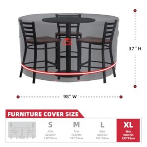 Turtle Life Patio Furniture Sets Cover, Heavry Duty Round Outdoor Dinning Table and Chairs Cover, No Fading Away Within 2 Years, Black, Dia 98" x 37" H