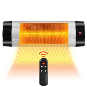 costway outdoor patio heater, 1500w electric infrared heater with remote control, 24h timer, 3 adjustable modes, quiet 3s instant heat, wall-mounted space patio heaters for outdoor use, home, backyard