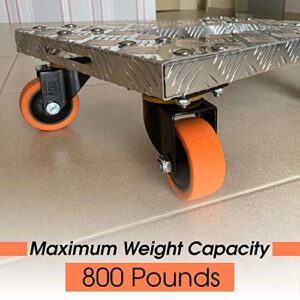 Movers Dolly- Heavy Duty Furniture Dolly Trolley Cart | 18''x12'' Aluminum Frame with 3'' TPU Professional Casters with Brake Option