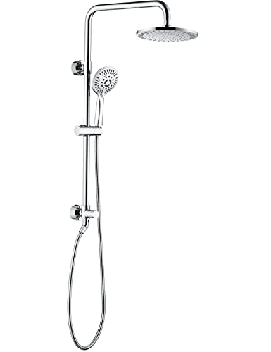 BRIGHT SHOWERS Rain Shower heads system including rain fall shower head and handheld shower head with height adjustable holder, solid brass rail 60 inch long stainless steel shower hose, Chrome