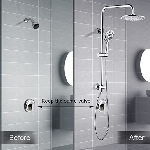 BRIGHT SHOWERS Rain Shower heads system including rain fall shower head and handheld shower head with height adjustable holder, solid brass rail 60 inch long stainless steel shower hose, Chrome