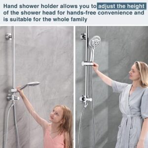 BRIGHT SHOWERS Rain Shower heads system including rain fall shower head and handheld shower head with height adjustable holder, solid brass rail 60 inch long stainless steel shower hose, Chrome