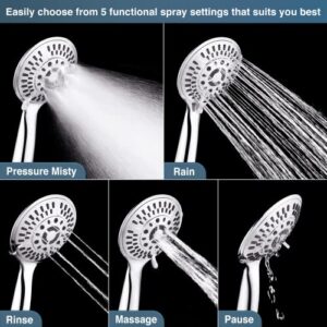 BRIGHT SHOWERS Rain Shower heads system including rain fall shower head and handheld shower head with height adjustable holder, solid brass rail 60 inch long stainless steel shower hose, Chrome