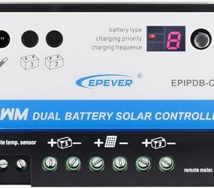 EVPEVER 20A Solar Charge Controller 12V/24V Auto Working Dual Battery Solar Panel Charge Controller PWM 20AMP Intelligent Solar Panel Batteries Regulator for Motorhome, Caravan, Boat