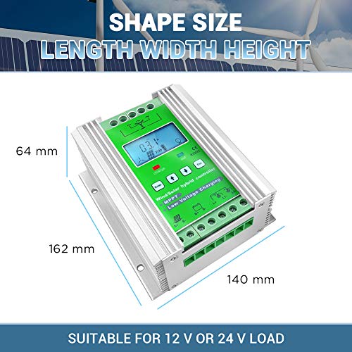 iSunergy 1000W Wind Solar Hybrid Charge Controller 12V/24V MPPT Boost Charge Regulator with LCD Display and Free Dump Load Accurate (600W Wind + 400W Solar)