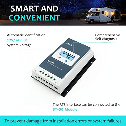 EPEVER 10A Solar Charge Controller MPPT Solar Panel Charge Controller 12V / 24V Auto Working Max PV 100V Solar Charge Battery Regulator with LCD Display for Gel Flooded Sealed Lithium Batteries