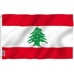 anley fly breeze 3x5 feet lebanon flag - vivid color and fade proof - canvas header and double stitched - the lebanese republic flags polyester with brass grommets 3 x 5 ft
