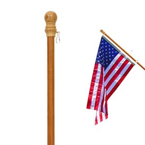 anley 56" solid pine wooden house flagpole - fit standard 3x5 ft flag - wood flag pole with tangle free adjustable rotating ring - wall mount wood flag pole for garden, yard, porch and estate