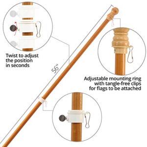 Anley 56" Solid Pine Wooden House Flagpole - Fit Standard 3x5 Ft Flag - Wood Flag Pole with Tangle Free Adjustable Rotating Ring - Wall Mount Wood Flag Pole for Garden, Yard, Porch and Estate