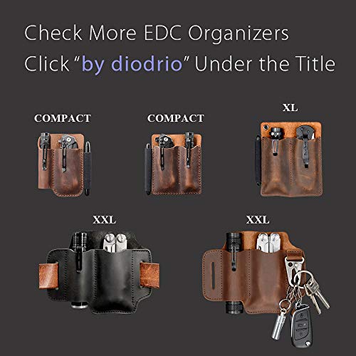 EDC Leather Belt Knife Sheath Organizer for 4.5" Knife, Fit 1.1" Diameter Tactical Flashlight, Belt Tool Pouch, Pocket Slip Pouch, Pen Loop, EDC Holster Essential Carrier, Premium Leather. Chestnut.