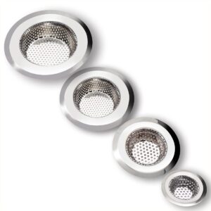 drain hair catcher, 4 pack, shower drain cover for bathtub, kitchen sink strainer, stainless steel bathroom sink, different sizes from 2.1" to 4.5"