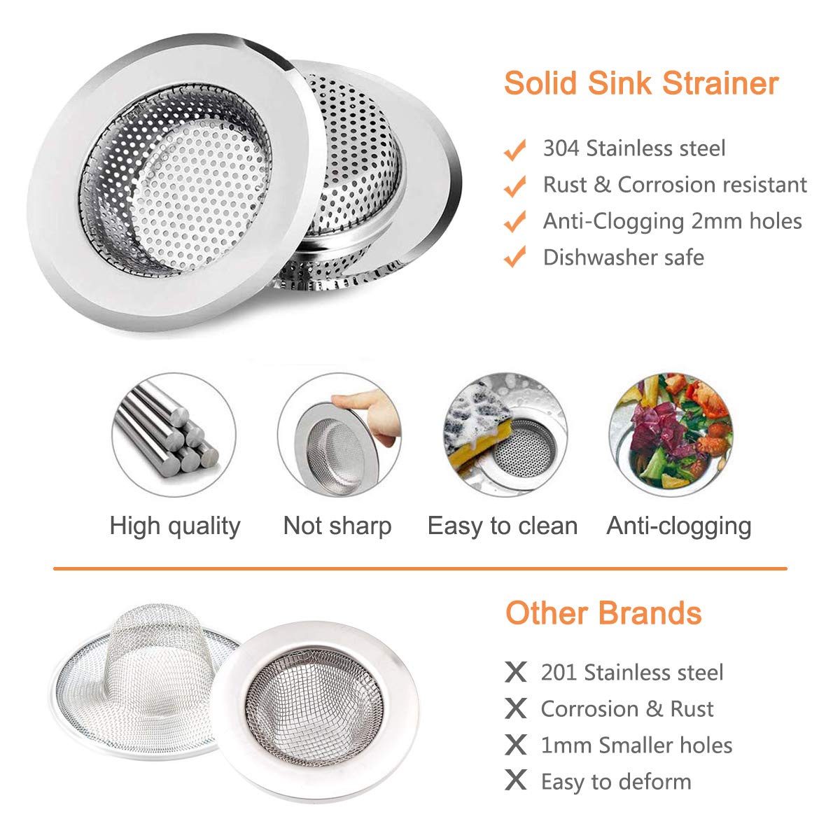 Drain Hair Catcher, 4 Pack, Shower Drain Cover for Bathtub, Kitchen Sink Strainer, Stainless Steel Bathroom Sink, Different Sizes from 2.1" to 4.5"