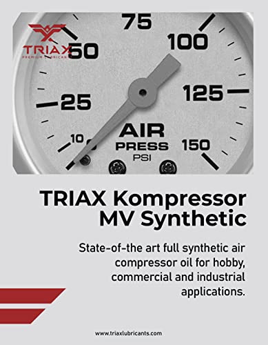 TRIAX Kompressor MV ISO 46, Multi Vis, Full Synthetic Air Compressor Oil, Non-Detergent, Rotary, Vane, Screw, Reciprocal, High Temp, 20,000 Hour Life (1 Gallon)