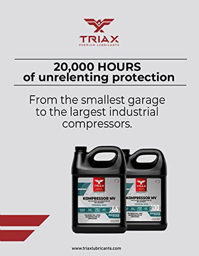 TRIAX Kompressor MV ISO 46, Multi Vis, Full Synthetic Air Compressor Oil, Non-Detergent, Rotary, Vane, Screw, Reciprocal, High Temp, 20,000 Hour Life (1 Gallon)