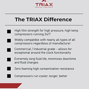 TRIAX Kompressor MV ISO 46, Multi Vis, Full Synthetic Air Compressor Oil, Non-Detergent, Rotary, Vane, Screw, Reciprocal, High Temp, 20,000 Hour Life (1 Gallon)