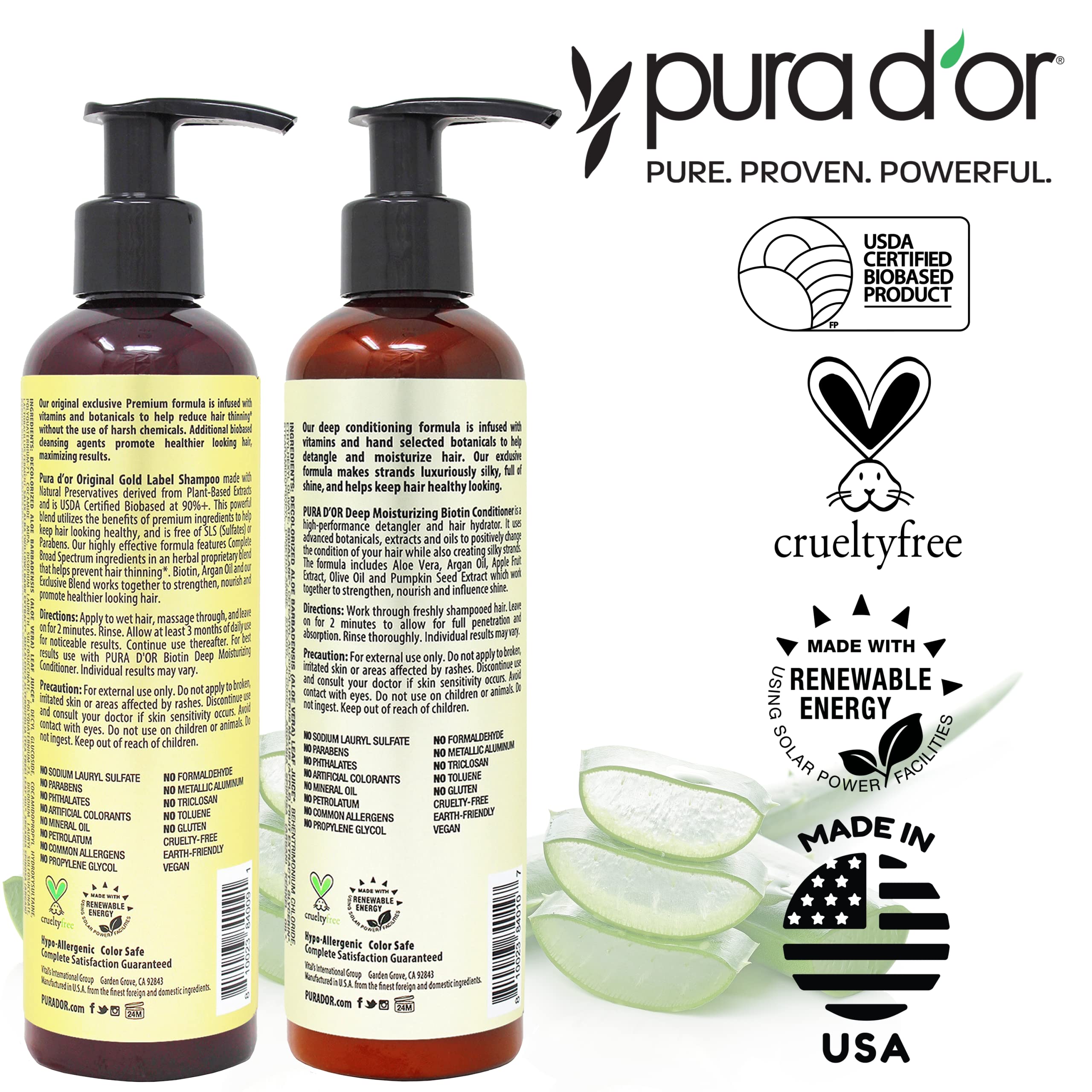 PURA D'OR Anti-Thinning Biotin Shampoo and Conditioner Natural Earthy Scent,CLINICALLY TESTED Proven Results,DHT Blocker Thickening Products For Women & Men,Original Gold Label Hair Care Set 8oz x2