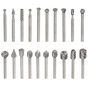 yakamoz 20pcs 1/8" (3mm) shank high speed steel rotary files burrs wood milling rotary file burr set for diy woodworking carving engraving drilling
