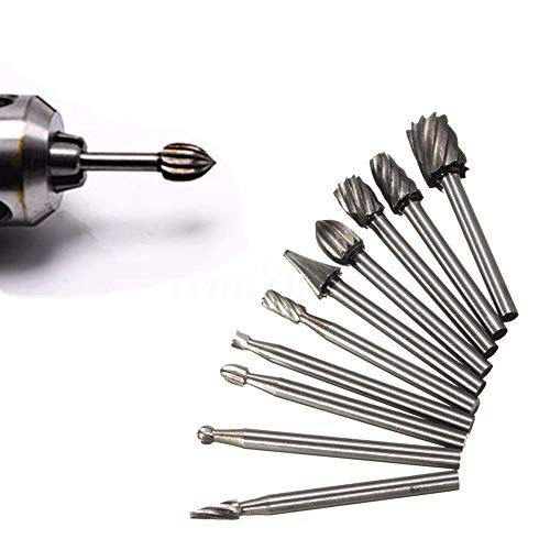 Yakamoz 20pcs 1/8" (3mm) Shank High Speed Steel Rotary Files Burrs Wood Milling Rotary File Burr Set for DIY Woodworking Carving Engraving Drilling