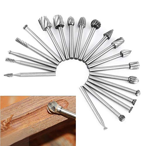 Yakamoz 20pcs 1/8" (3mm) Shank High Speed Steel Rotary Files Burrs Wood Milling Rotary File Burr Set for DIY Woodworking Carving Engraving Drilling