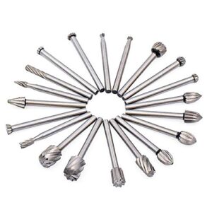 Yakamoz 20pcs 1/8" (3mm) Shank High Speed Steel Rotary Files Burrs Wood Milling Rotary File Burr Set for DIY Woodworking Carving Engraving Drilling