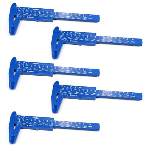 Utoolmart Vernier Caliper 80mm / 3.1-inch Plastic Measuring Tool for Precision Measurements Outside Inside Depth (Blue) 5 Pcs