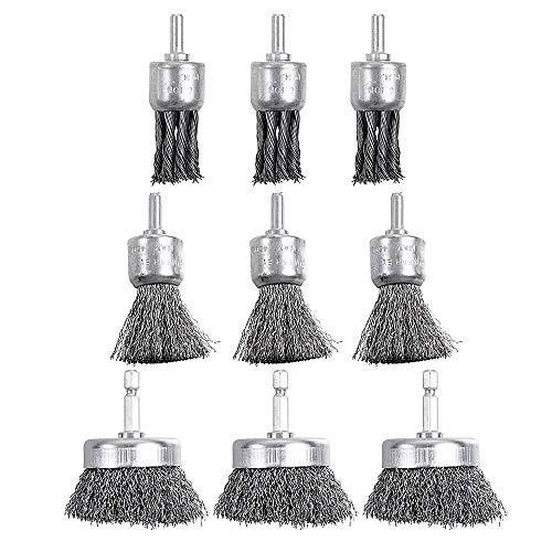 Mixiflor 9 Pack Wire Wheels Brush for Drill, 1 Inch Knotted and Plated Crimped Drill Wire Brush, Wire Brush Drill Attachments for Derusting, Paint Removal