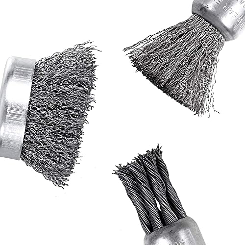 Mixiflor 9 Pack Wire Wheels Brush for Drill, 1 Inch Knotted and Plated Crimped Drill Wire Brush, Wire Brush Drill Attachments for Derusting, Paint Removal