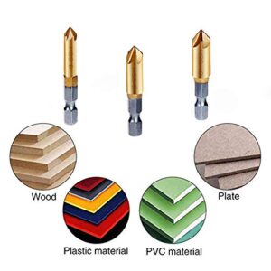 Countersink Drill Bit Set 3 Pcs 1/4'' Hex Shank High Carbon Steel 5 Flute Countersink 90 Degree Center Punch Tool Sets for Wood Quick Change Bits 6mm 8mm 9mm