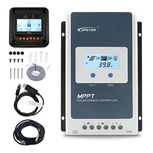 epever 30a solar charge controller mppt 12v / 24v auto max.pv 100v input negative ground solar panel charge regulator with mt50 remote meter temperature sensor rts & pc communication cable rs485