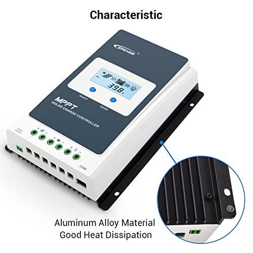 EPEVER 30A Solar Charge Controller MPPT 12V / 24V Auto Max.PV 100V Input Negative Ground Solar Panel Charge Regulator with MT50 Remote Meter Temperature Sensor RTS & PC Communication Cable RS485