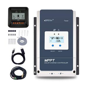 epever 60a mppt solar charge controller 12v/24v/36v/48v auto max.pv 150v input negative ground solar panel charge regulator with mt50 remote meter temperature sensor rts & pc communication cable rs485